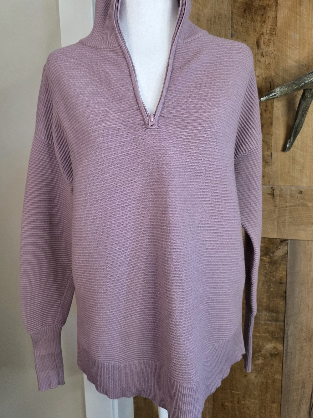PrettyGarden Mauve Purple Quarter Zip Ribbed Knit Oversized Sweater Medium